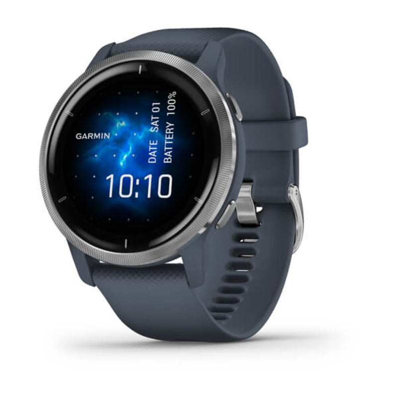 Garmin Venu 2 (Silver Bezel with Granite Blue Case and Silicone Band)