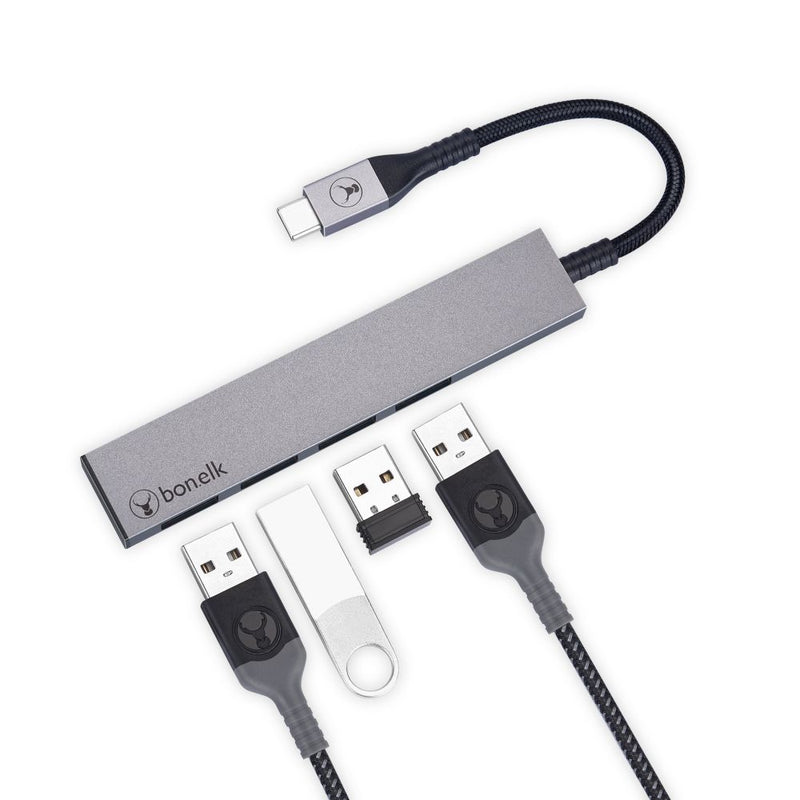 Bonelk Long-Life USB-C to 4 Port USB 3.0 Slim Hub (Space Grey)