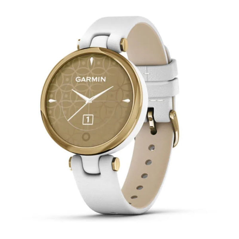 Garmin Lily Classic Edition (White with Light Gold Bezel and Italian Leather Band)