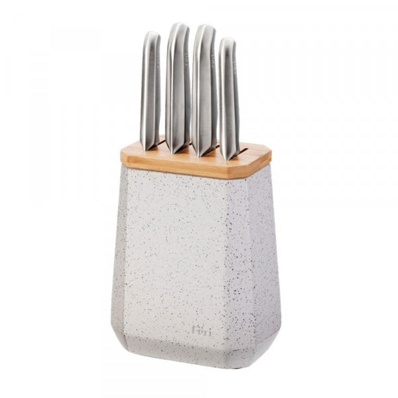 Furi Stone Knife Block Set 5pc (Black/White Terazzo)