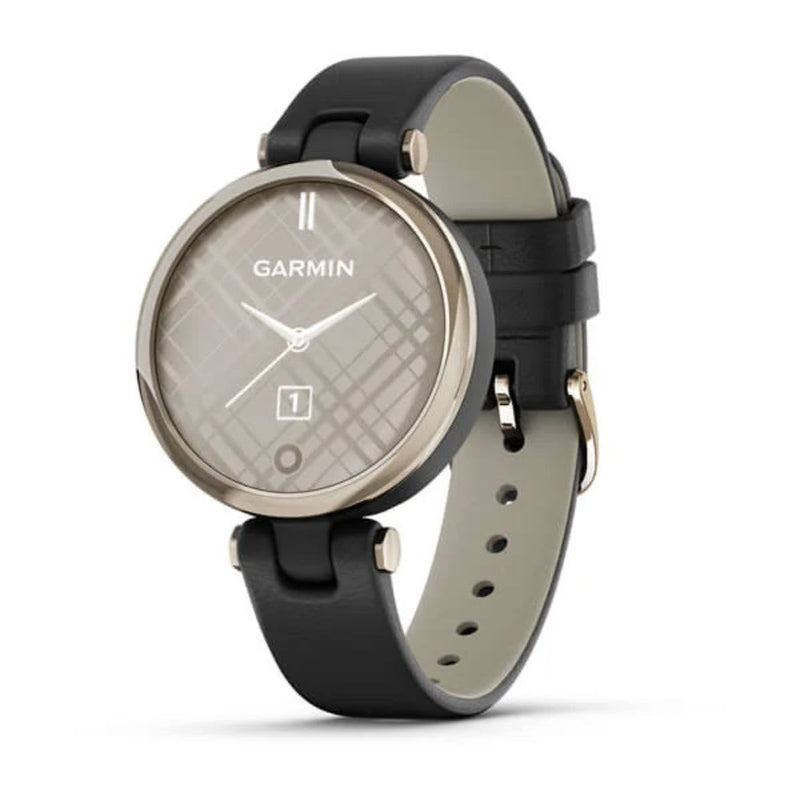 Garmin Lily Classic Edition (Black with Cream Gold Bezel and Italian Leather Band)