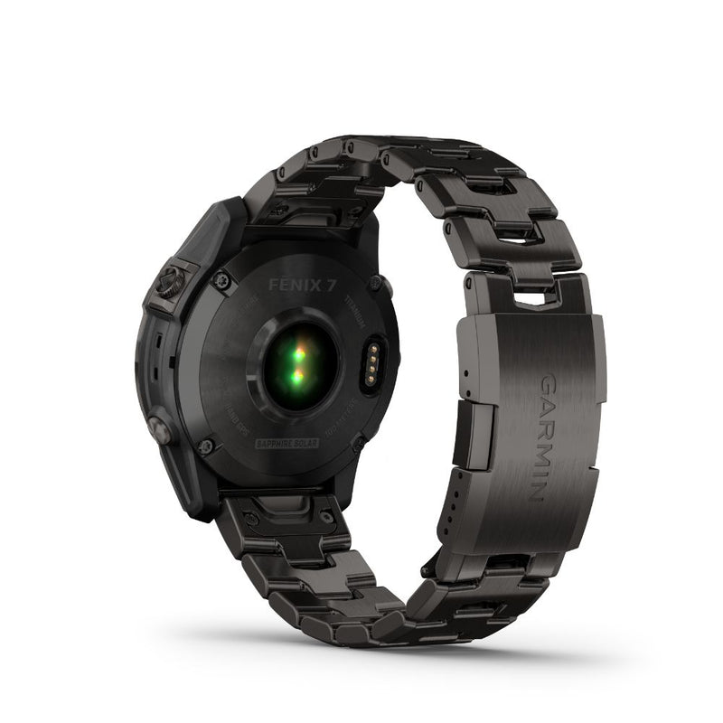 Garmin Fenix 7 Sapphire Solar (Carbon Grey DLC Titanium with Carbon Grey DLC Vented Titanium Band and Black Silicone Band)