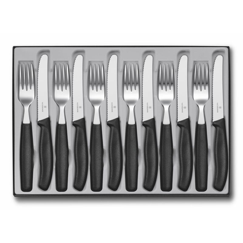 Victorinox Classic Steak & Tomato Round Tip Wavy Edge Knife 12 Piece Set 11cm (Black)