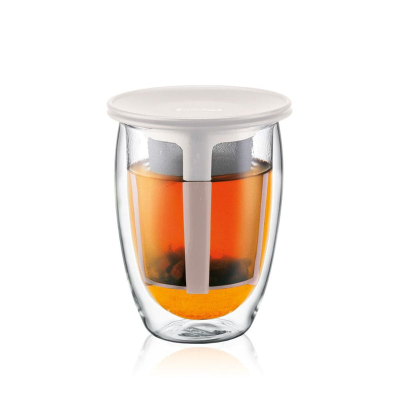Bodum Tea For One Double Wall Glass with Tea Strainer 350ml (White)