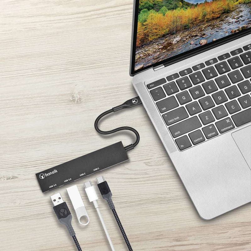 Bonelk Long-Life USB-C 4 in 1 Multiport Slim Hub (Space Grey) Black