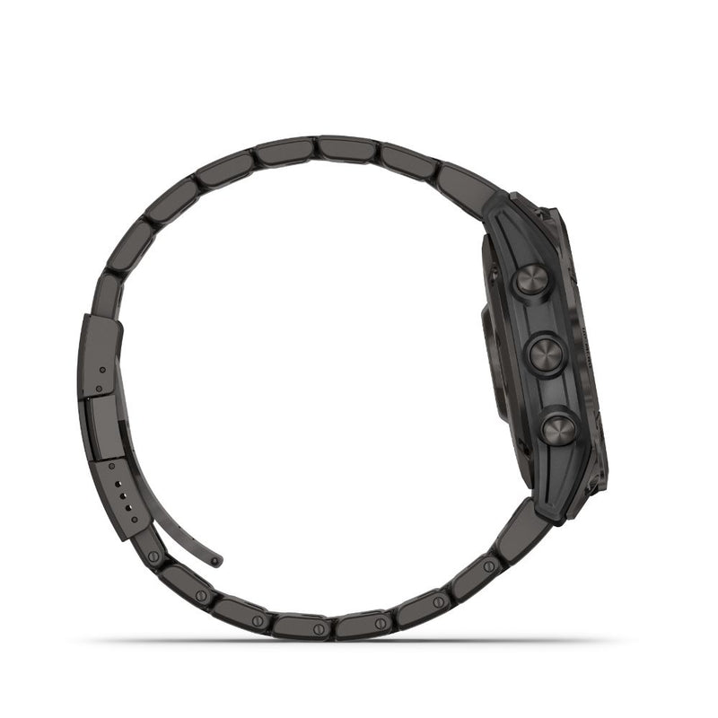 Garmin Fenix 7 Sapphire Solar (Carbon Grey DLC Titanium with Carbon Grey DLC Vented Titanium Band and Black Silicone Band)