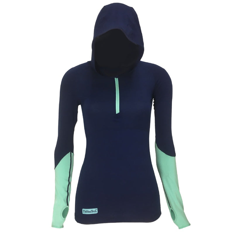 Thermatech Womens 1/4 Zip Hoodie Ultra (Ink/Mint)
