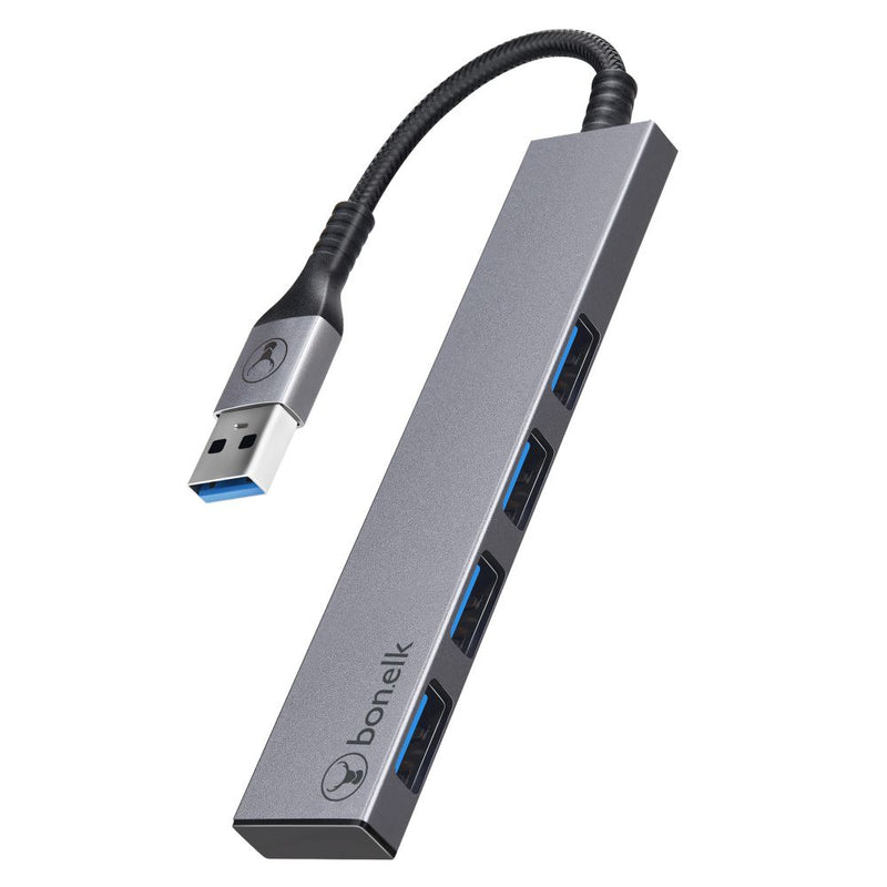 Bonelk Long-Life USB-A to 4 Port USB 3.0 Slim Hub (Space Grey)