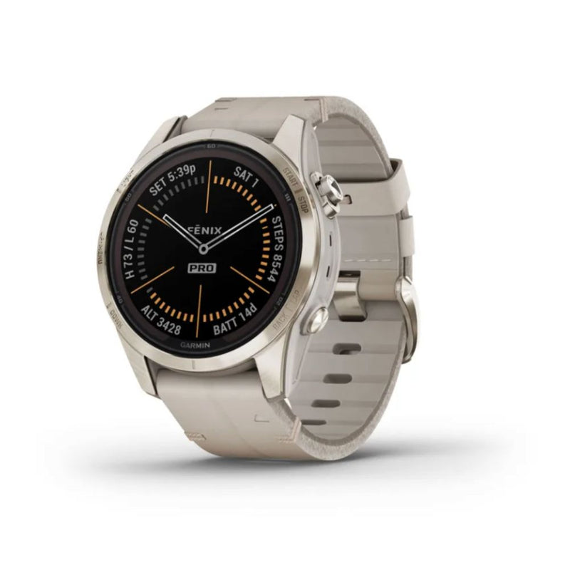 Garmin Fenix 7S Pro Sapphire Solar (Soft Gold with Limestone Leather Band)