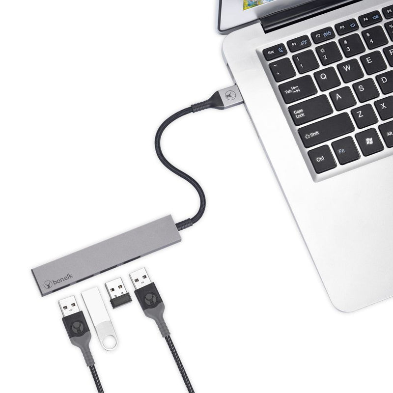 Bonelk Long-Life USB-A to 4 Port USB 3.0 Slim Hub (Space Grey)